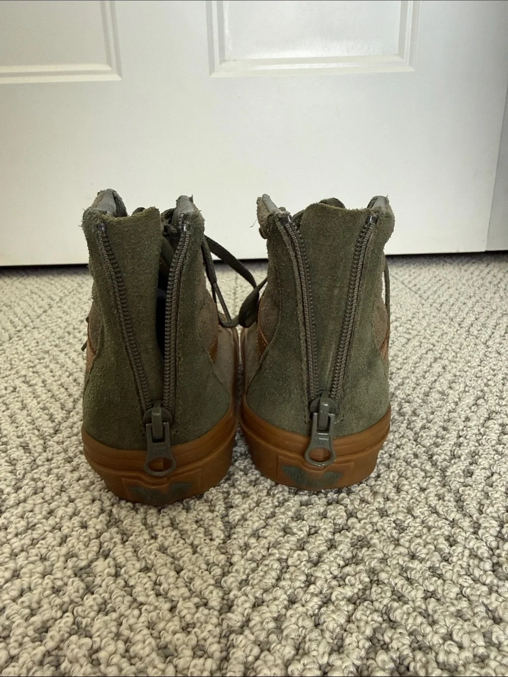 Vans Olive Green and Brown Suede High-Top Sneakers